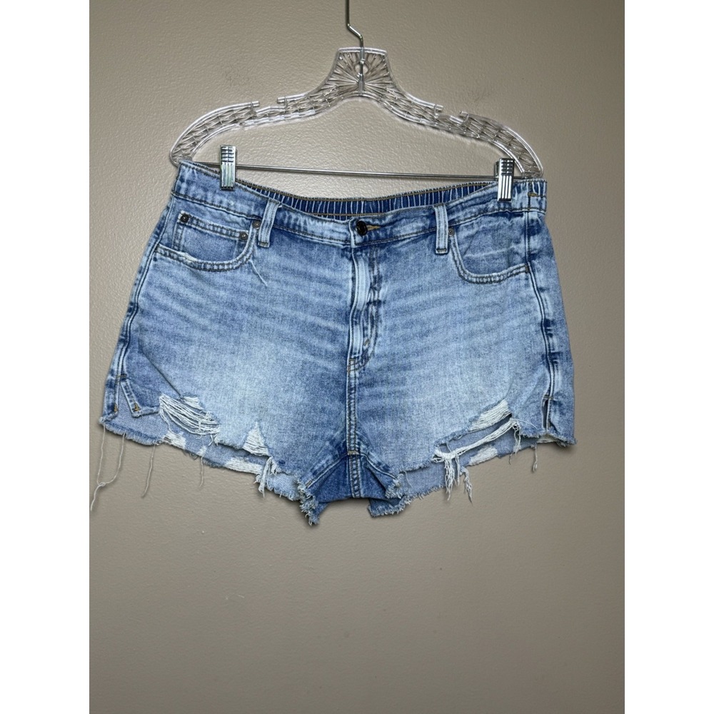 Aerie Daydream Denim Shorts Women L Blue Wash Distressed Cutoff Elastic Waist